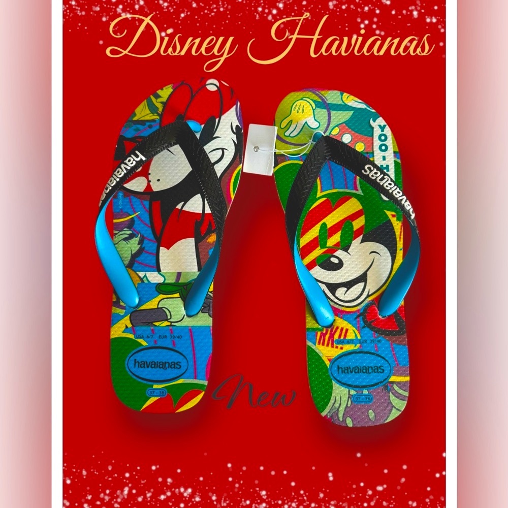 Disney Havaianas Flip Flops, Authentic,Branded,Vivid Pop-Art Mickey & Pluto, NEW